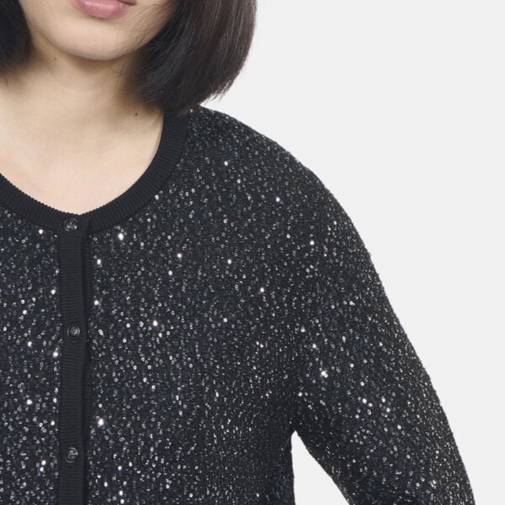NWT | The Kooples | Black Knit Cardigan Sweater | Silver Sequin-Embellished - Picture 2 of 10